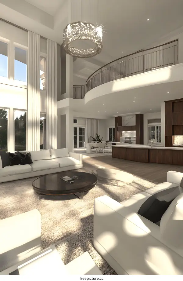 Modern Living Room Interior Design with White Sofa and Round Coffee Table