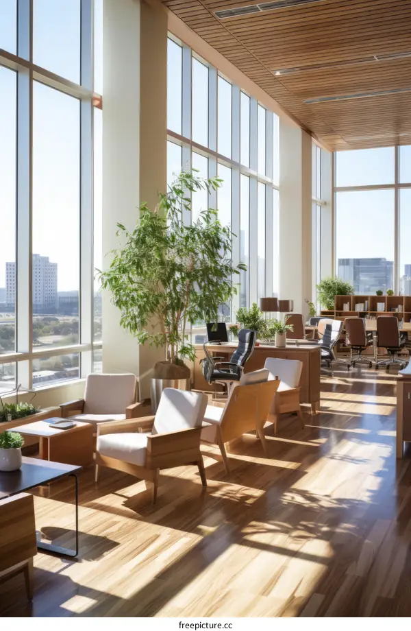 Modern Office Interior with City View and Natural Light