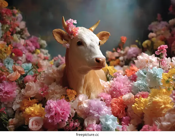 Floral Arrangement with a Decorated Cow