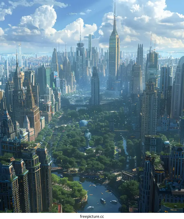 Futuristic Cityscape with Lush Parks
