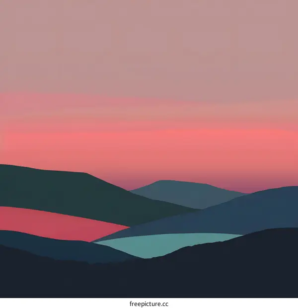 Minimalist Mountain Landscape Illustration with Sunset Sky