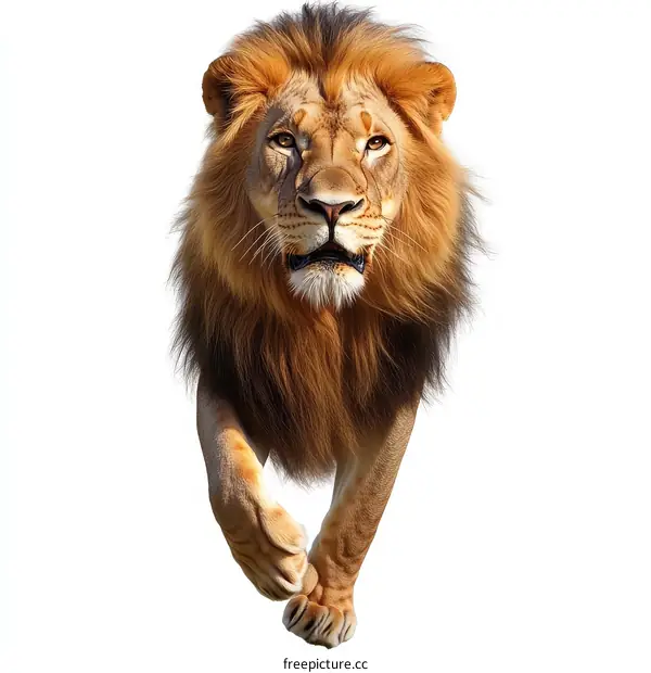 Majestic Lion in Motion Against White Background