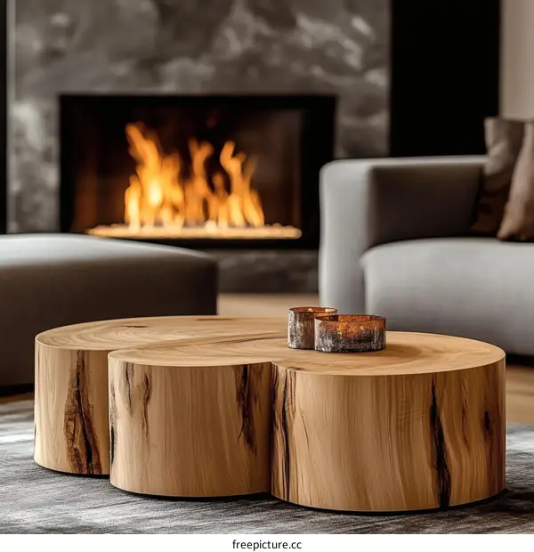 Modern Wooden Coffee Table in a Cozy Living Room