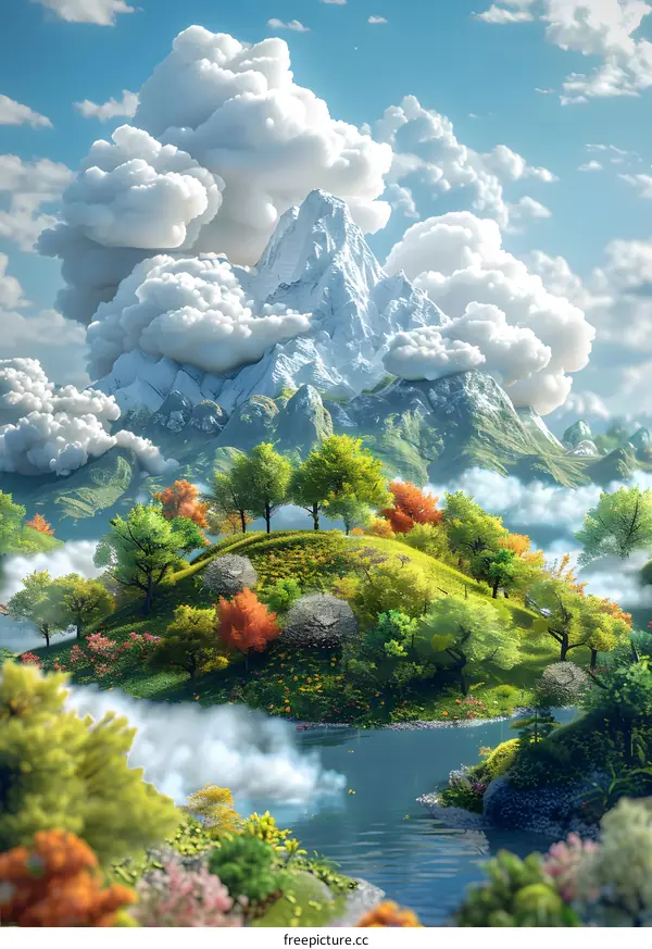 Misty mountain peaks and forests