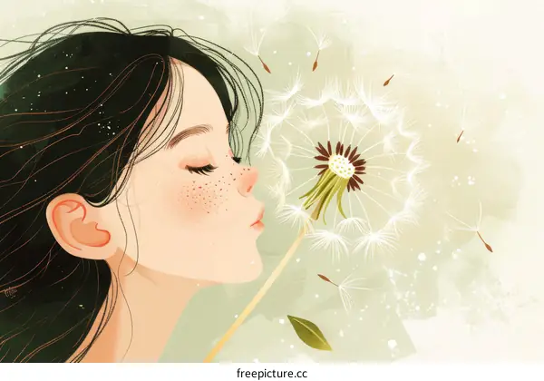 A Girl Blowing Dandelion Seeds