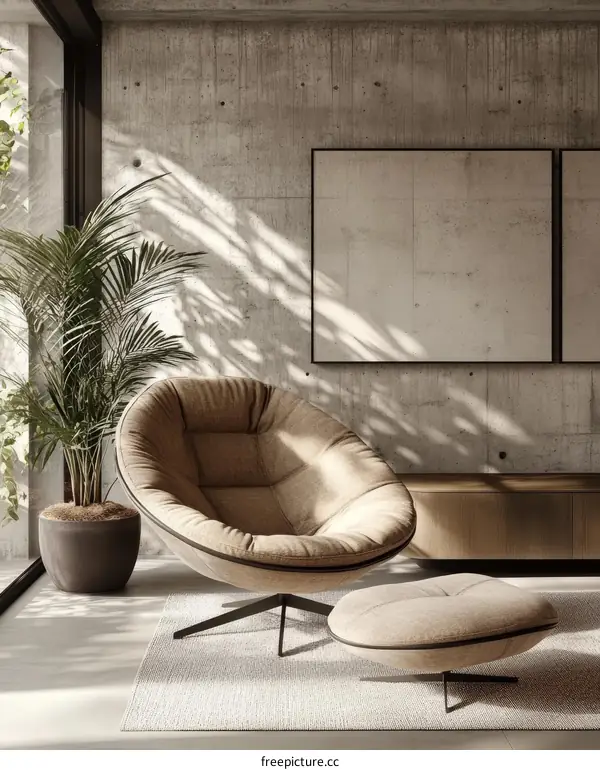 Modern Living Room with Stylish Armchair and Ottoman