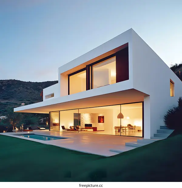 Modern White House with Pool and Mountain View