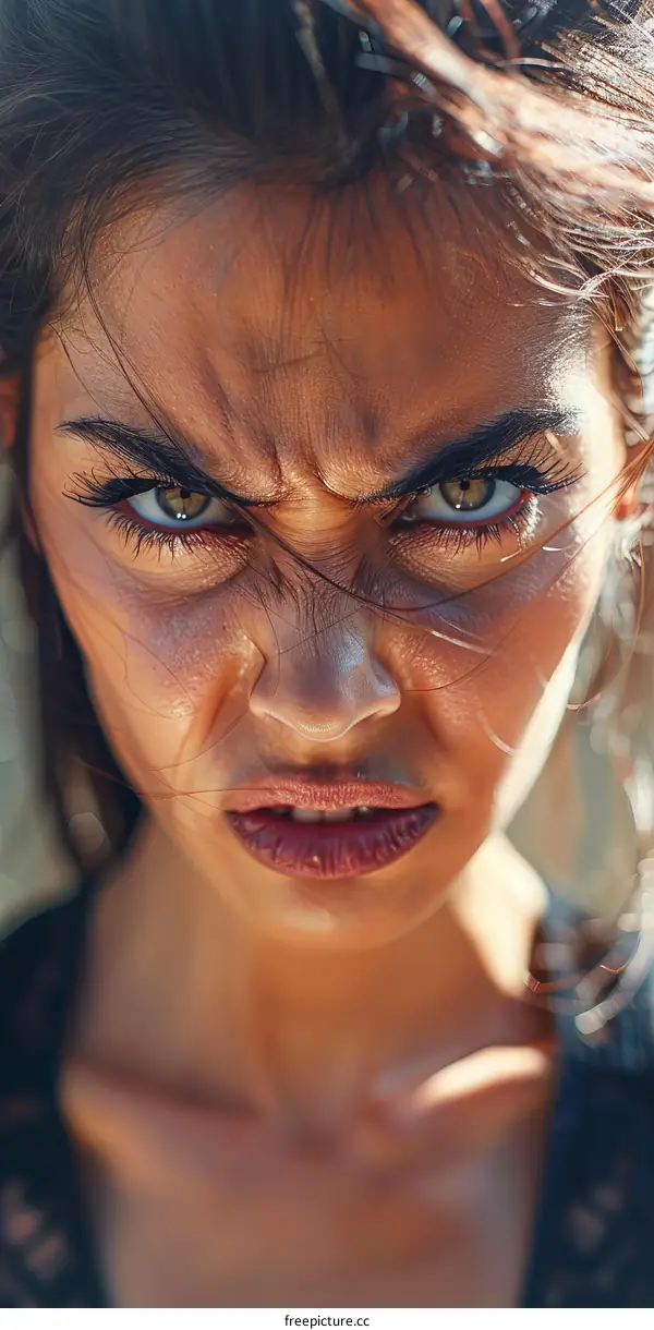 Close-up Portrait of a Woman with an Angry Expression