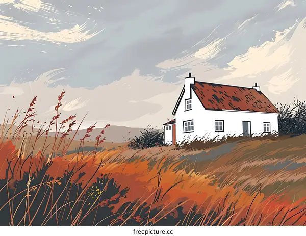 White House with Red Roof on a Hilltop