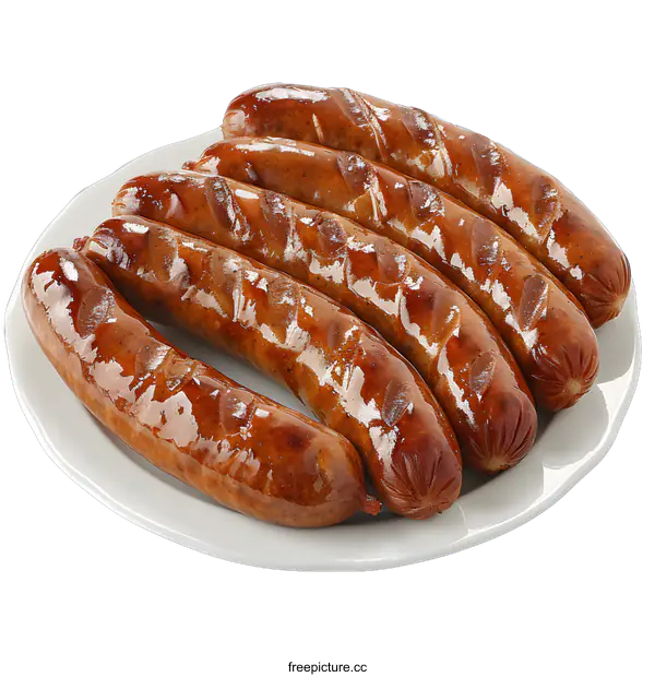 [Transparent Background PNG]sausages on a white plate
