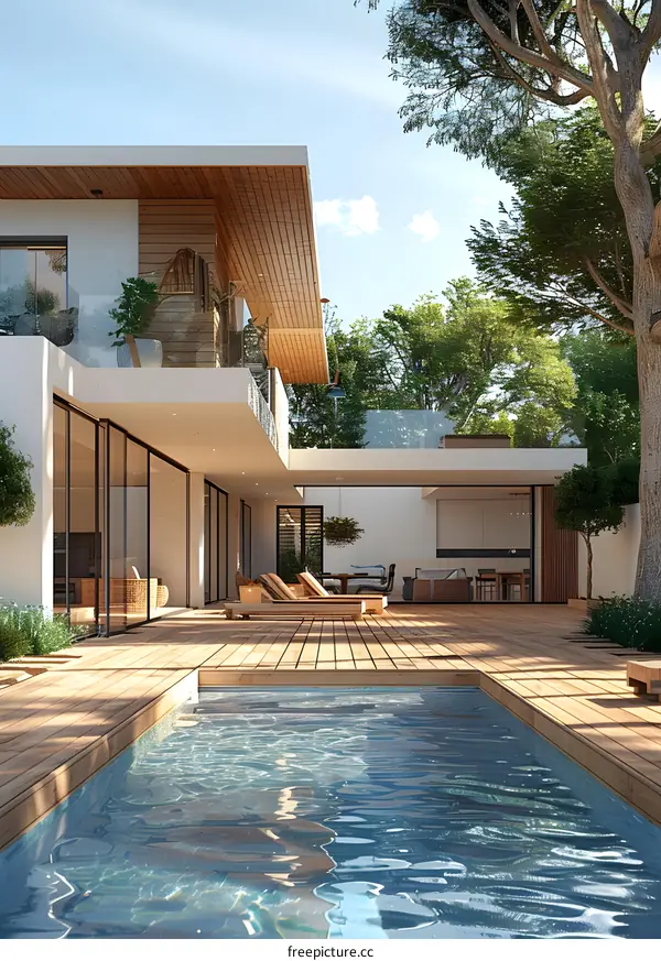 Modern House with Swimming Pool and Patio Design