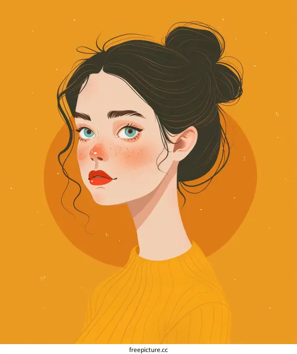 portrait of a girl with brown hair and green eyes wearing a yellow sweater