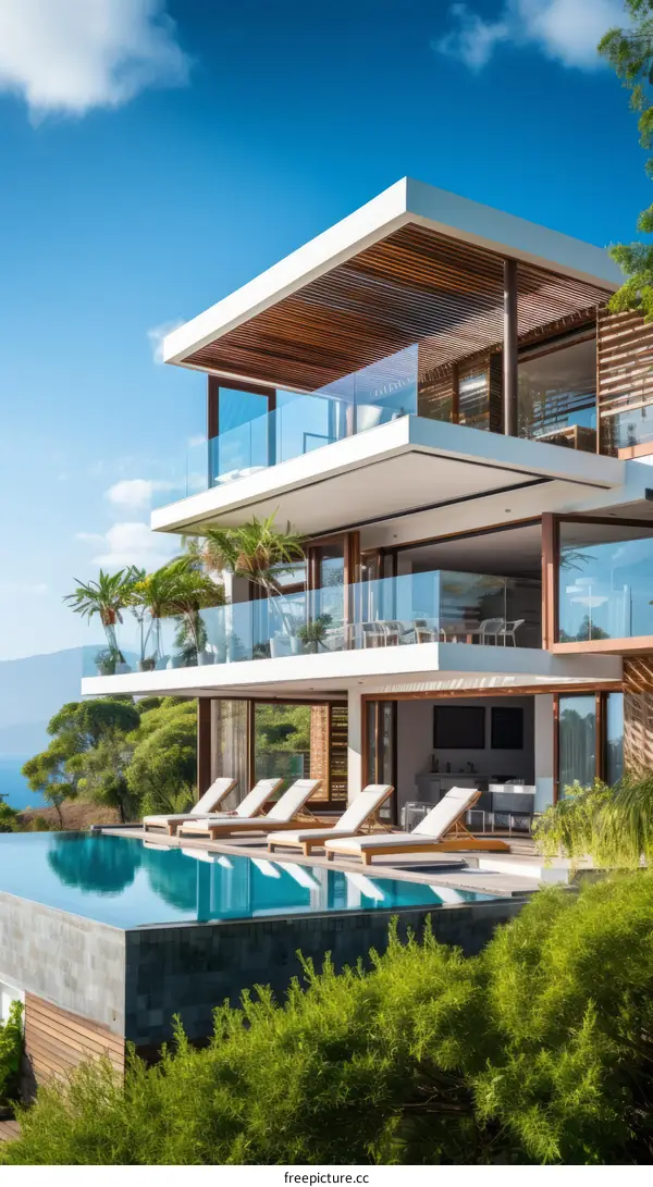 A stunning modern villa with an infinity pool overlooking the ocean