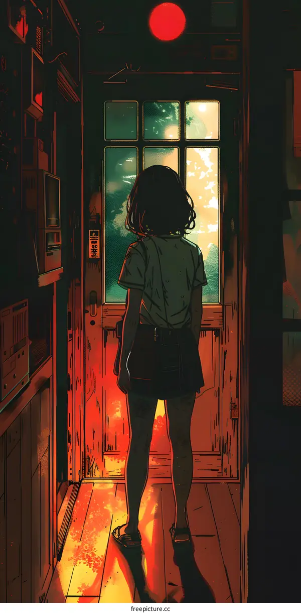 Girl Standing in a Room Doorway