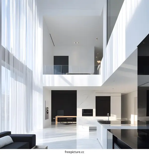 Modern Minimalist Home Interior Design with White Walls and Marble Flooring