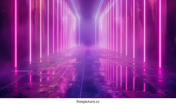 Retro Futurism Sci-Fi Glowing Purple Laser Lights in Dark Background