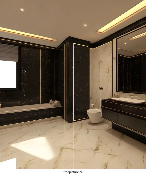 Luxury Modern Bathroom Design with Black and White Marble