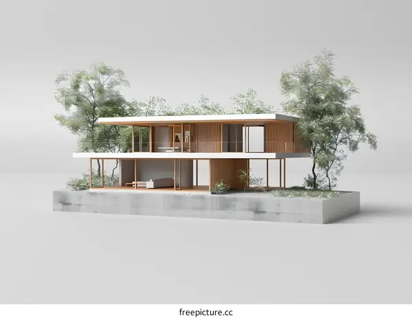 Modern Minimalist House with Concrete Base and Trees