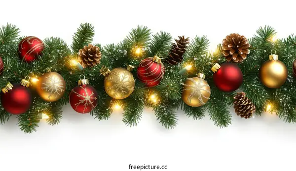Christmas Garland with Ornaments and Lights