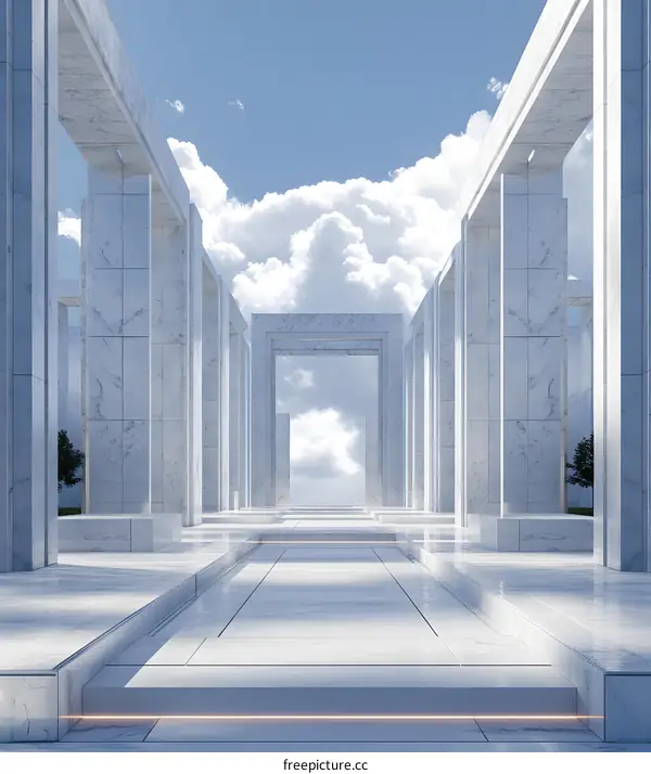 Minimalist Architecture With Marble Columns and White Walls