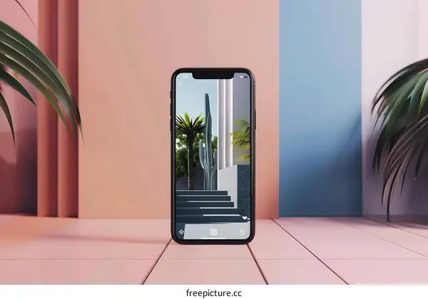 Smartphone with Minimalist Desert Landscape