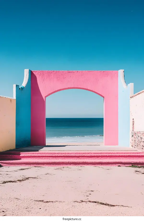 Pink Archway Leading to the Ocean