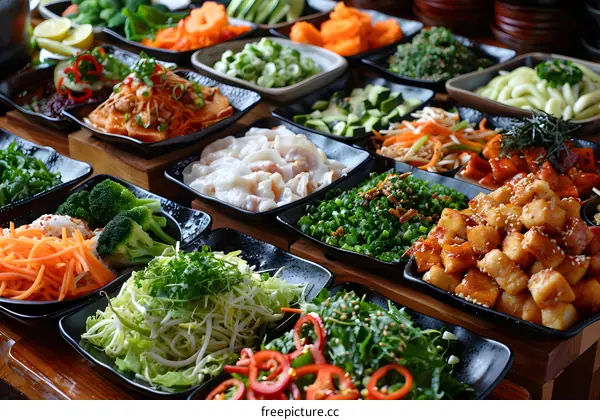 A variety of Korean side dishes, also known as banchan