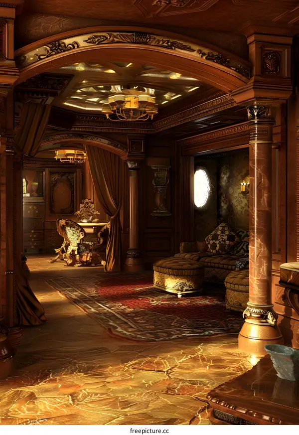 Luxury Interior Design with Golden Accents and Ornate Details