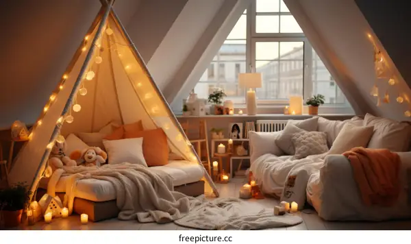 Cozy Bedroom with Pillows and Candles