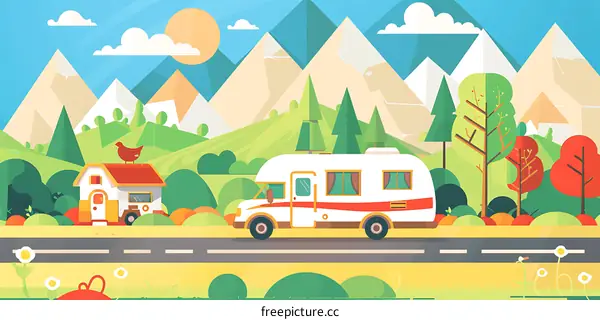 RV Road Trip in Mountain Landscape