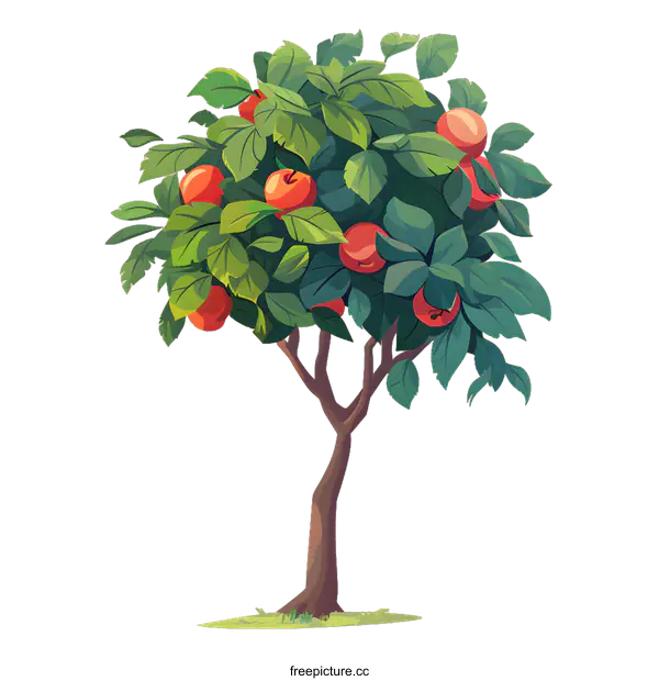 [Transparent Background PNG]Cartoon Illustration of a Small Apple Tree