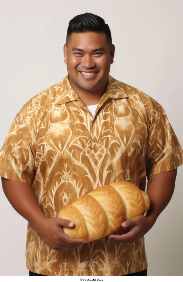 Portrait of a smiling man holding a loaf of bread