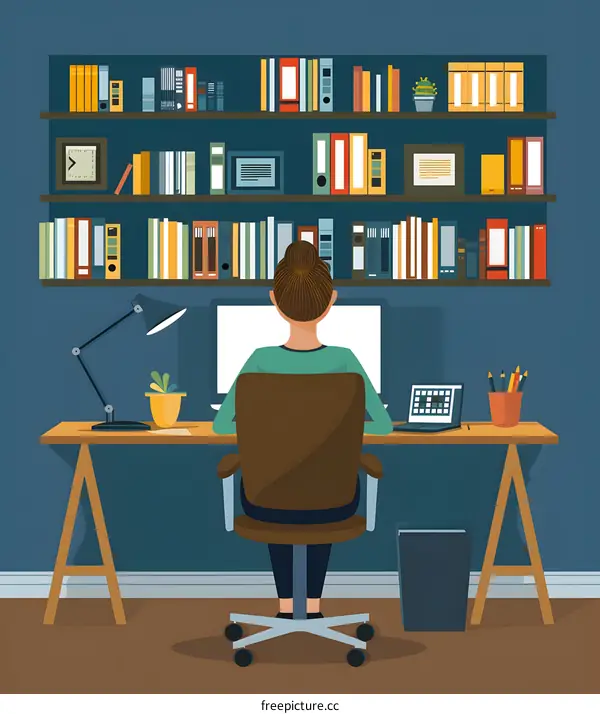 Woman Working at a Desk in Her Home Office