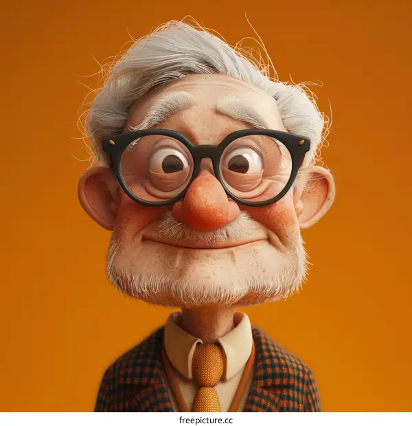 3D rendering of a grandpa with glasses