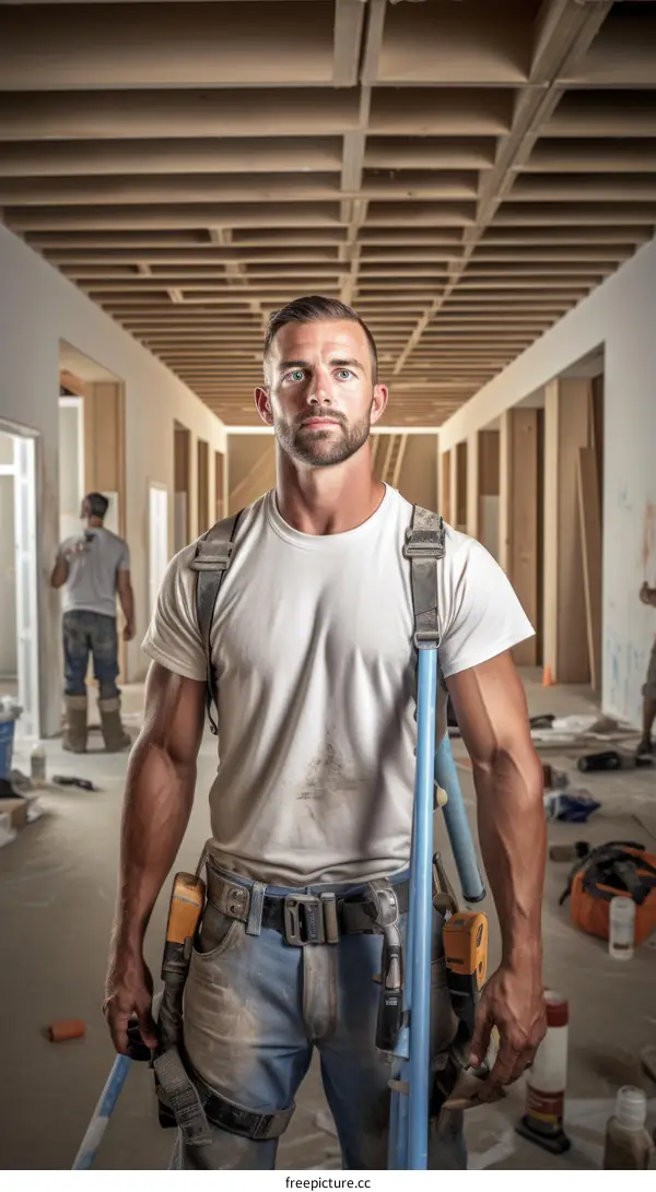 Construction worker in a building under construction