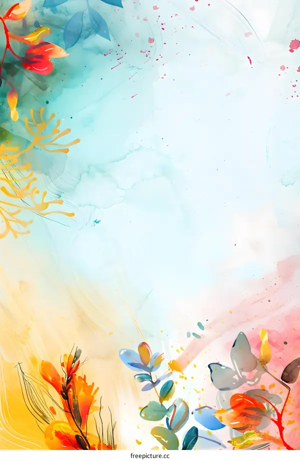 Abstract Watercolor Background with Floral Elements