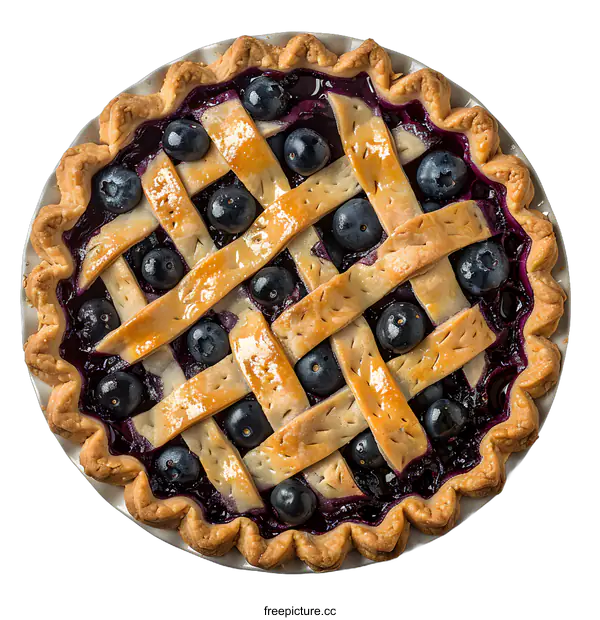 [Transparent Background PNG]A delicious homemade blueberry pie with a lattice crust