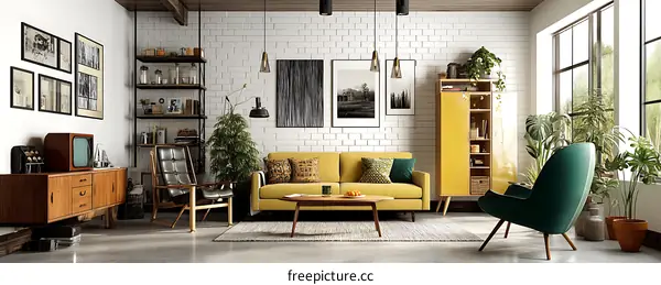 Modern Retro Living Room Design Illustration