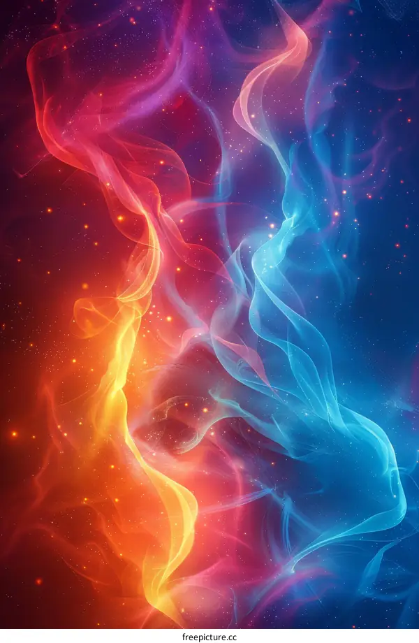 Intertwined Flames of Crimson and Azure in the Cosmic Abyss
