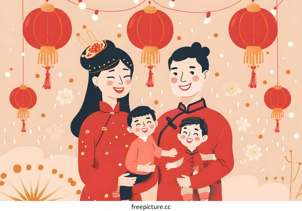 Happy Chinese New Year Family Portrait Illustration