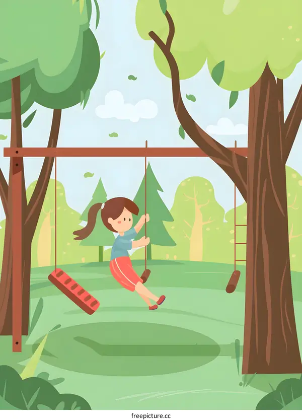 Girl Swinging on a Swingset in a Park Illustration