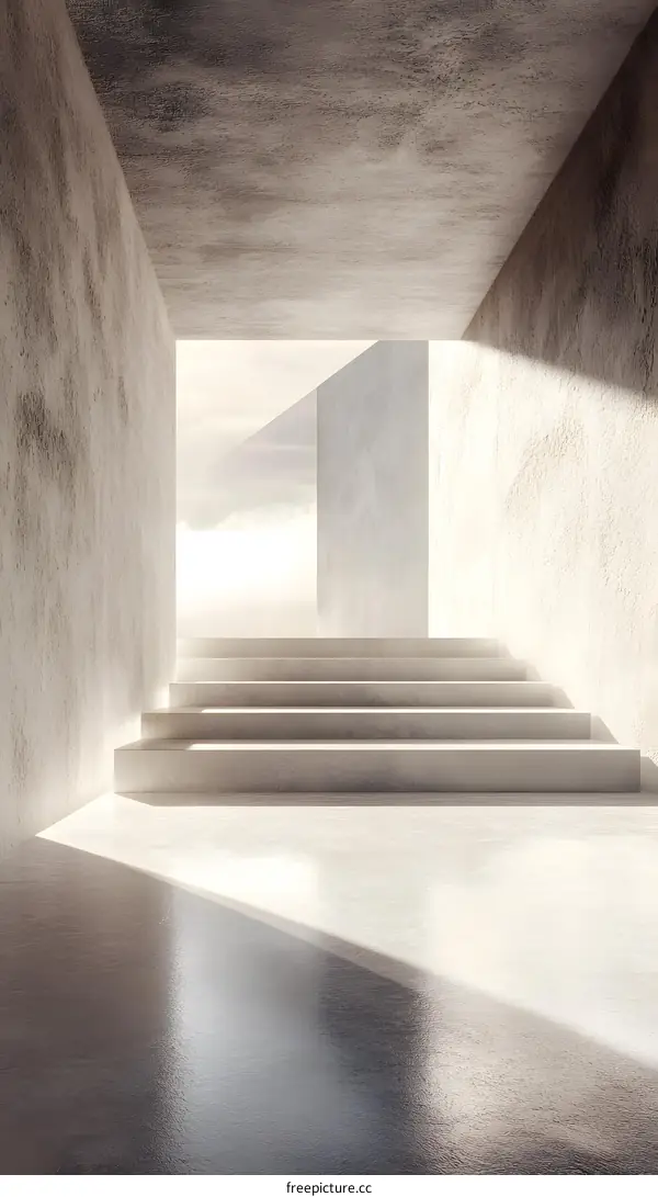 Minimalist Concrete Stairs Leading to Cloudy Sky