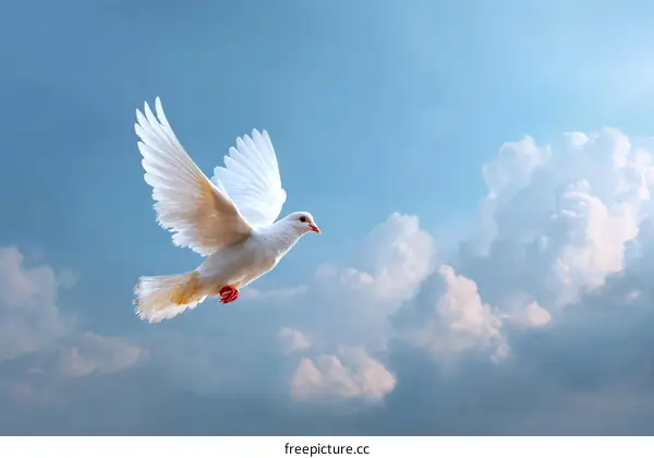 A White Dove Soaring in the Sky