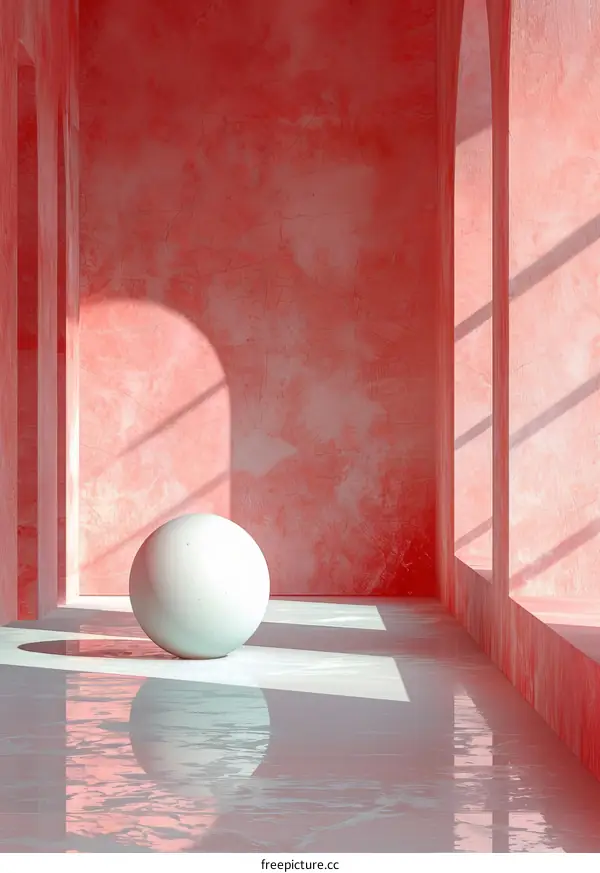 Minimalist Pink Room with Large White Sphere