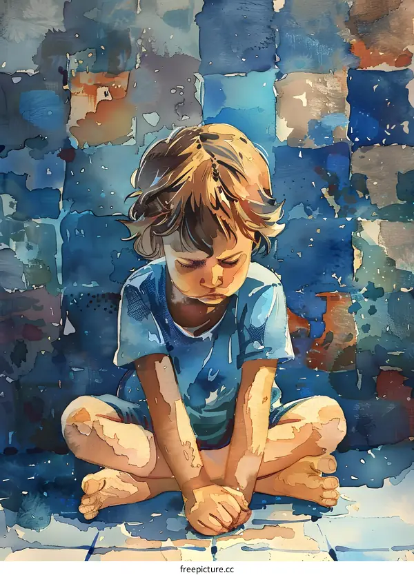 watercolor painting of a boy