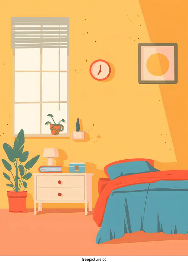 Simple Yellow Bedroom Interior Design With Bed and Window