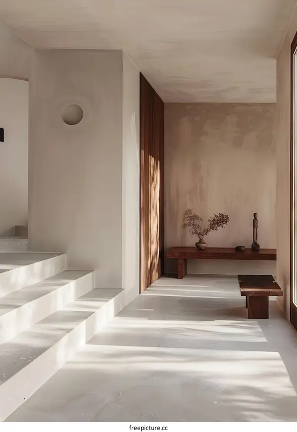 Minimalist Modern Home Interior Design with Wooden Bench