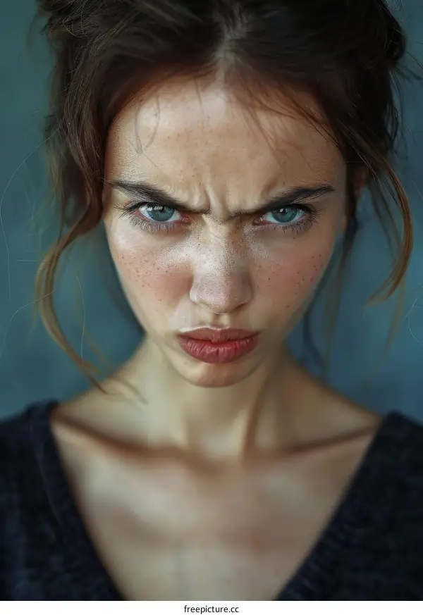 Close-up Portrait of a Woman with Intense Expression