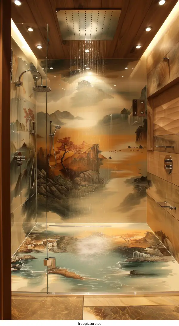 Luxury Shower Room with Artistic Landscape Design
