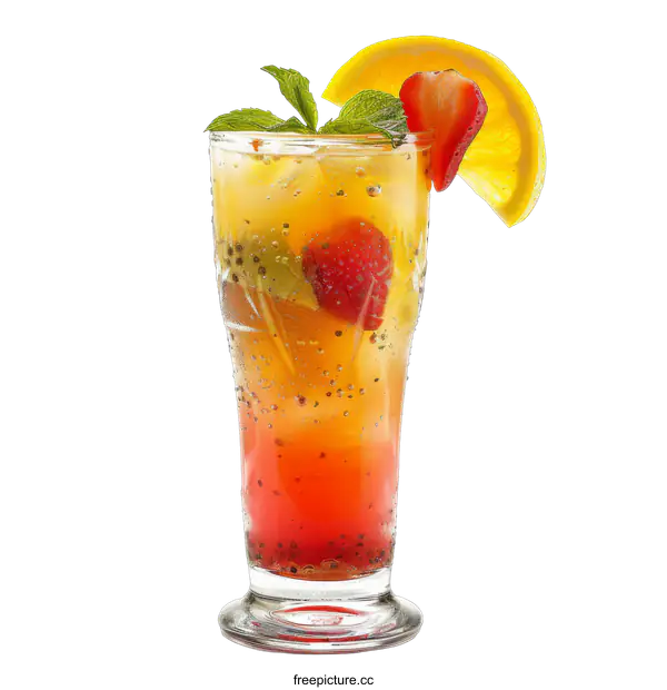 [Transparent Background PNG]A refreshing summer drink with strawberries, kiwi, orange, and mint.
